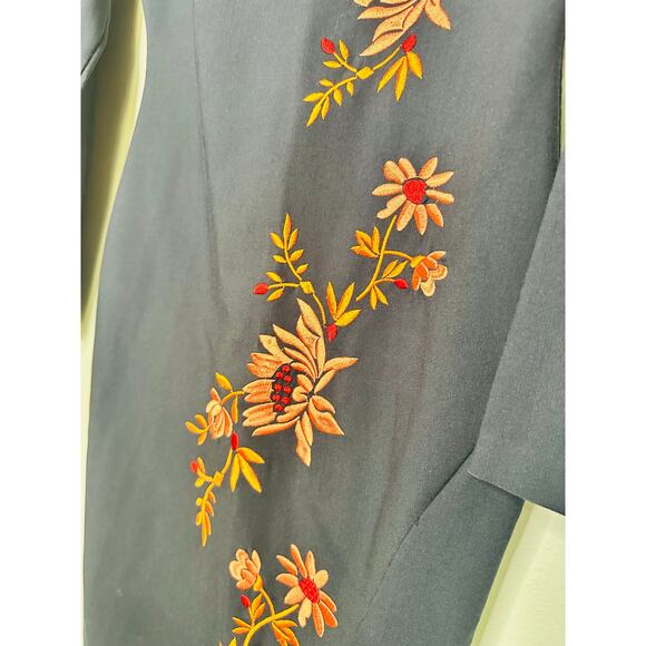 CINQ A SEPT Women's Navy Orange Floral Embroidered Side Slit Lexi Dress Size 8 - Picture 9 of 16